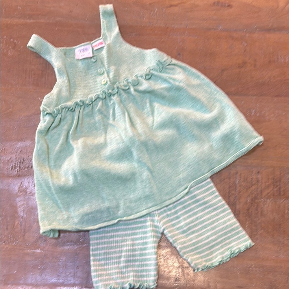 Zara Baby Green Dress and Striped Pants Set